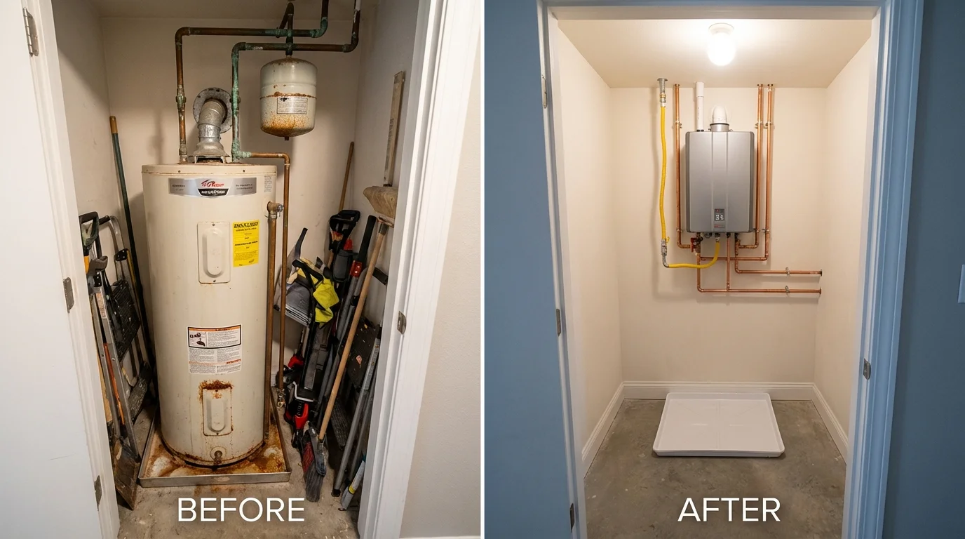 Tank water heater versus wall-mounted tankless unit comparison for Pequot Lakes, MN homeowners