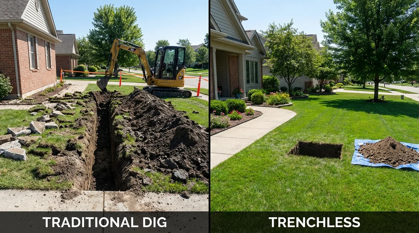 Trenchless sewer repair with minimal yard damage versus traditional excavation in Pequot Lakes, MN